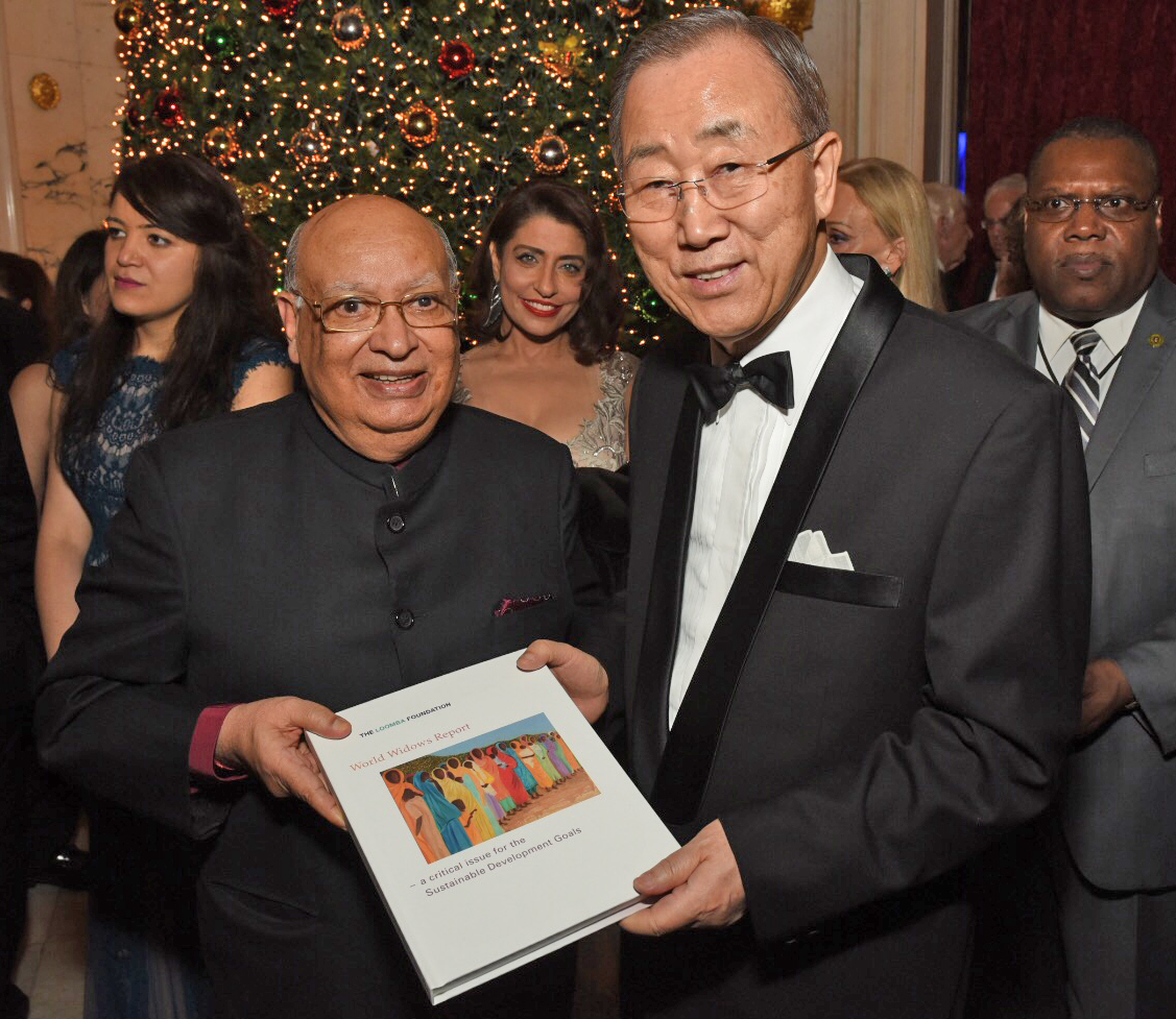 Lord Loomba and UN Secretary-General Ban Ki Moon with the World Widows Report